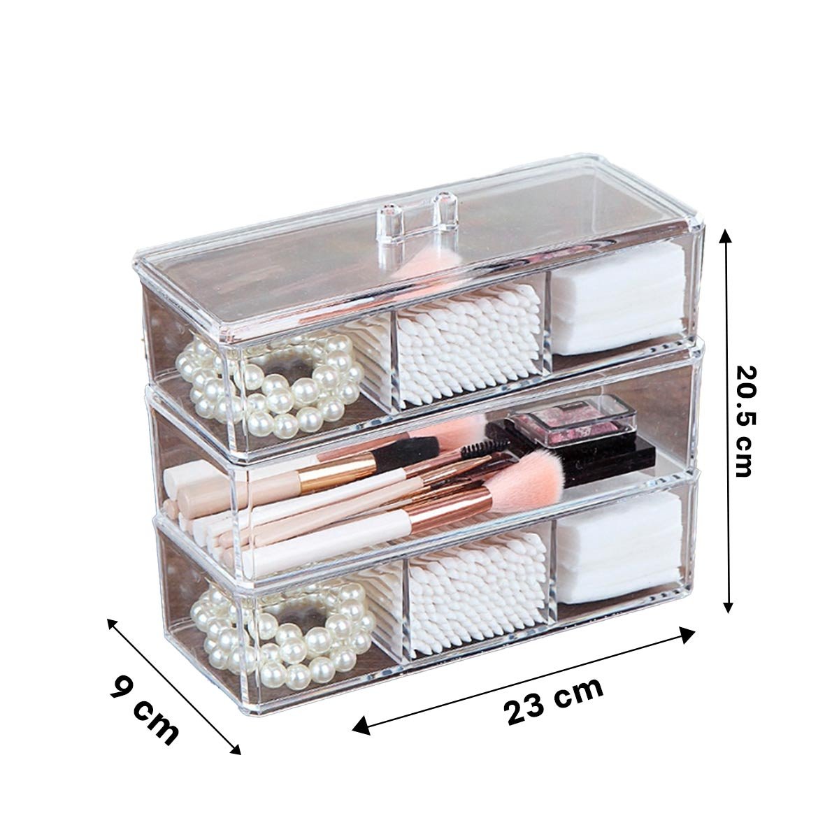 PACK4 ESTUCHE TRANSPARENTE DE ACRILICO 3 PISOS CON 6 DIVISIONES - 4