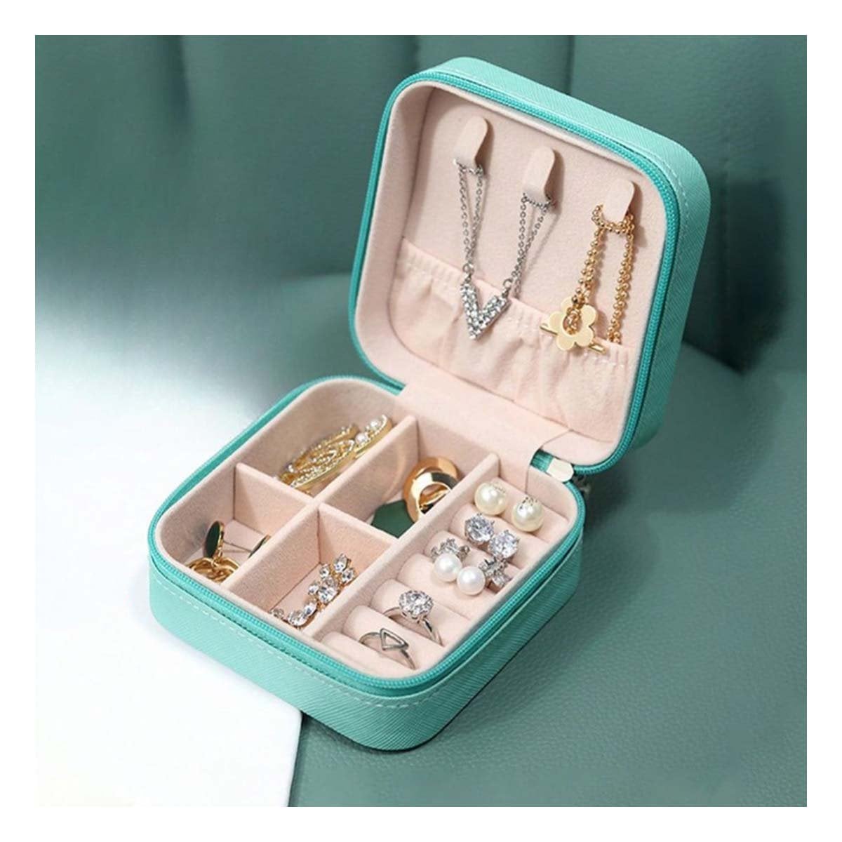 PACK2 KIT JOYERO MINI PORTATIL PARA MUJER EN TURQUEZA Y+PAPEL REGALO - 2