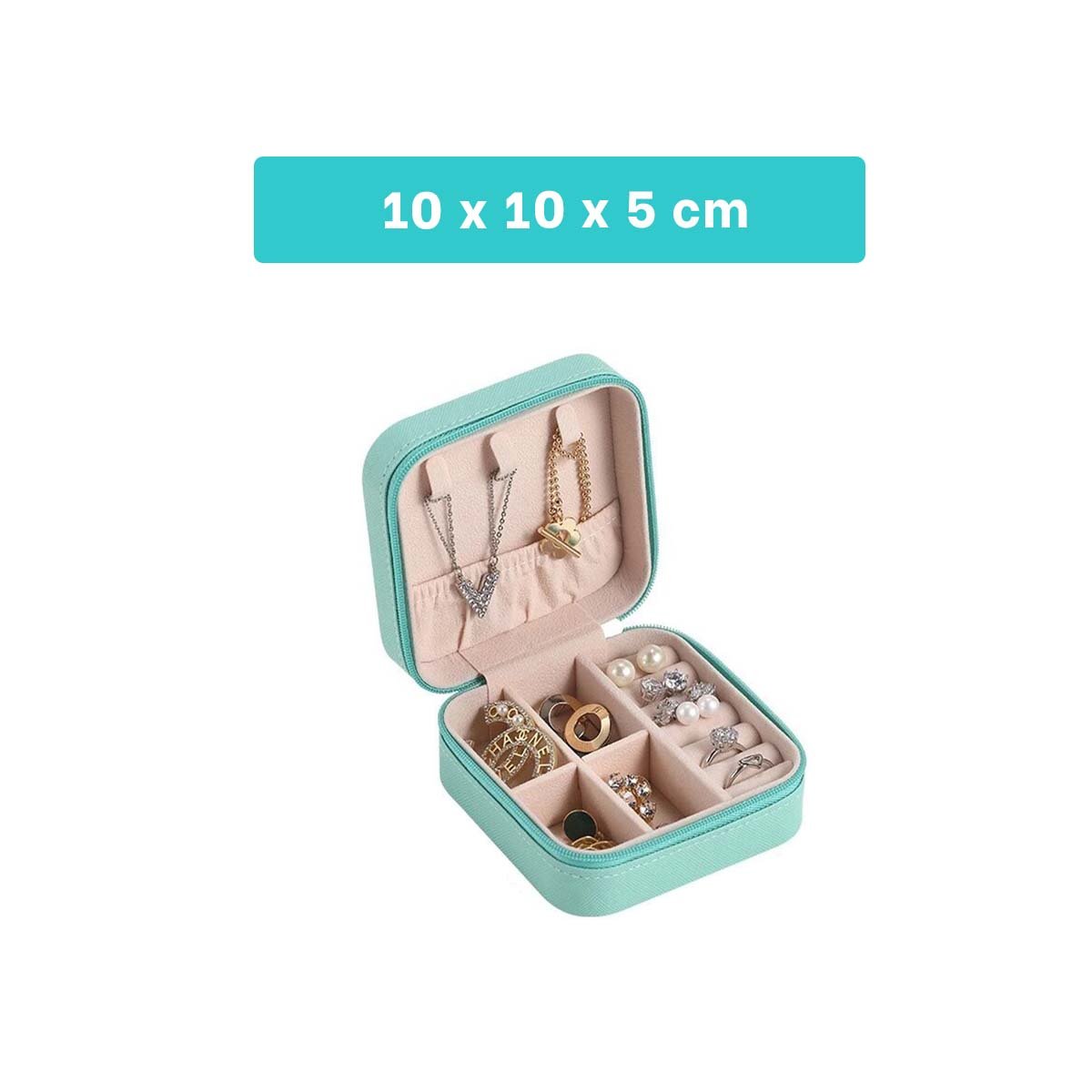PACK2 KIT JOYERO MINI PORTATIL PARA MUJER EN TURQUEZA Y+PAPEL REGALO - 4