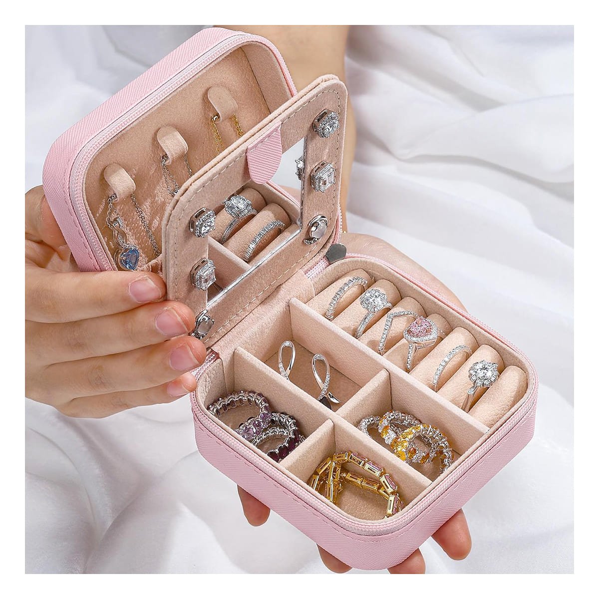 PACK6 CAJA ELEGANTE CON ESPEJO TERCIOPELO DE COLOR ROSADO - 5