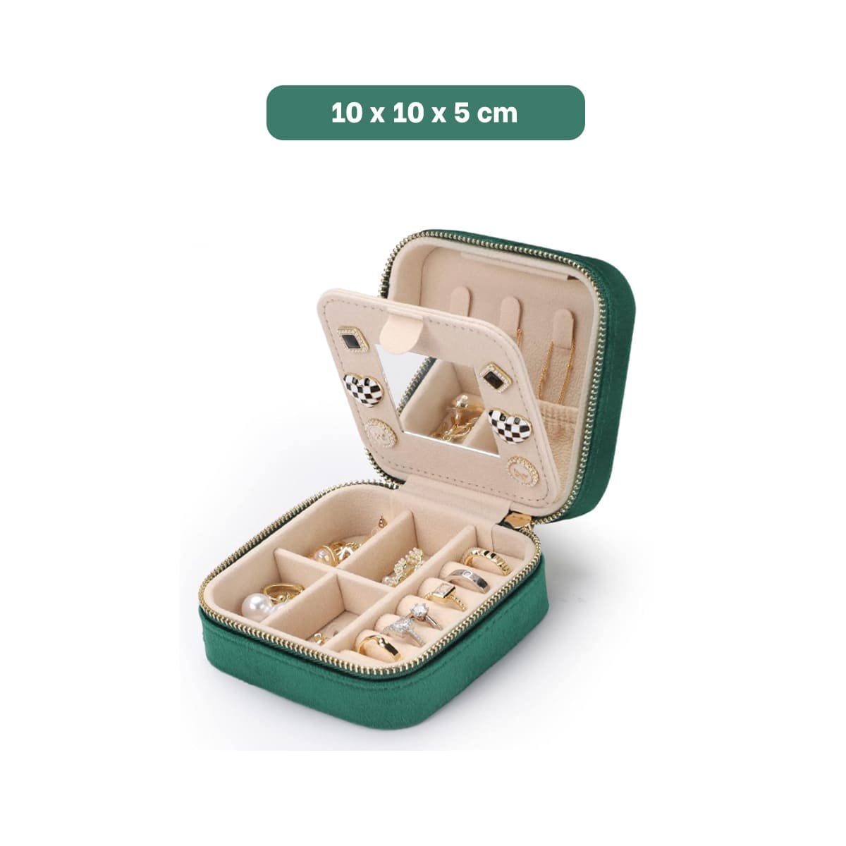 PACK2 CAJA DE VIAJE CON ESPEJO TERCIOPELO VERDE OSCURO Y+PAPEL REGALO - 4