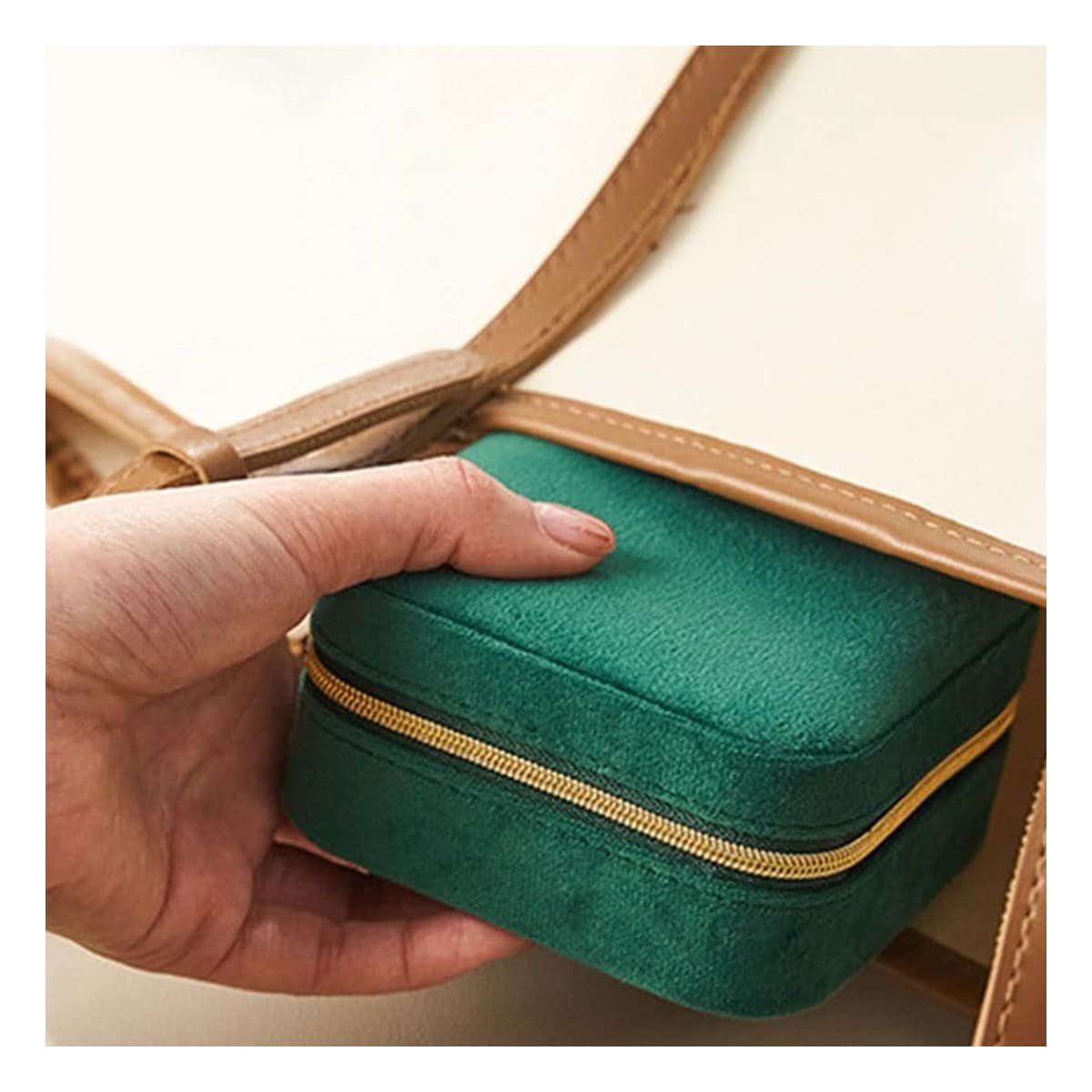PACK2 CAJA DE VIAJE CON ESPEJO TERCIOPELO VERDE OSCURO Y+PAPEL REGALO - 5