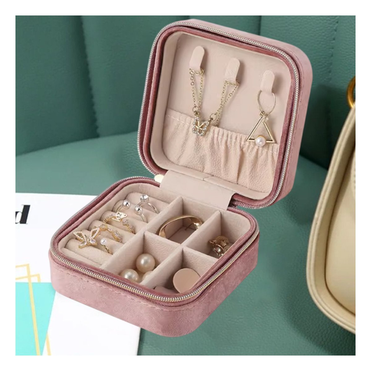 PACK4 ORGANIZADOR PARA MUJER TERCIOPELO ROSADO COMPACTO Y+PAPEL REGALO - 2
