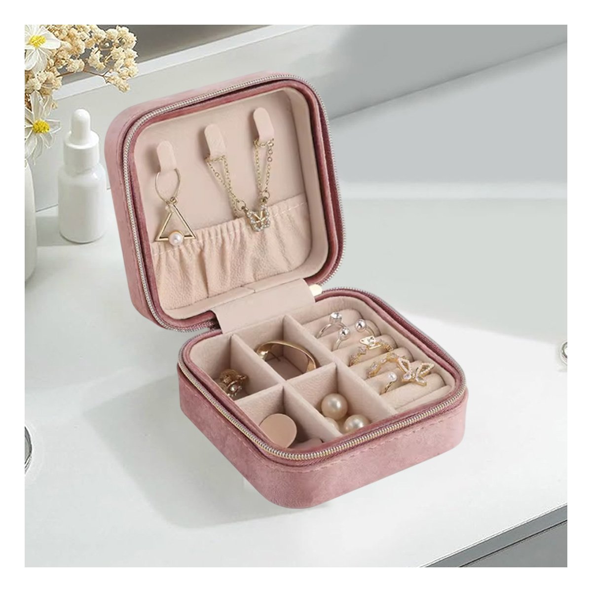 PACK4 ORGANIZADOR PARA MUJER TERCIOPELO ROSADO COMPACTO Y+PAPEL REGALO - 5