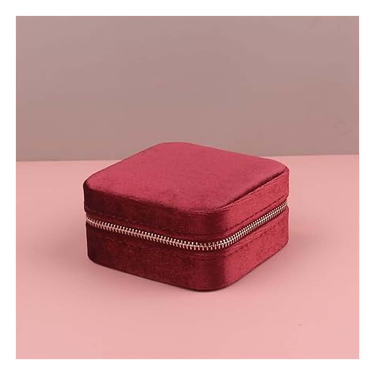 PACK2 CAJA DE VIAJE CON ESPEJO TERCIOPELO DE COLOR VINO Y+PAPEL REGALO - 2