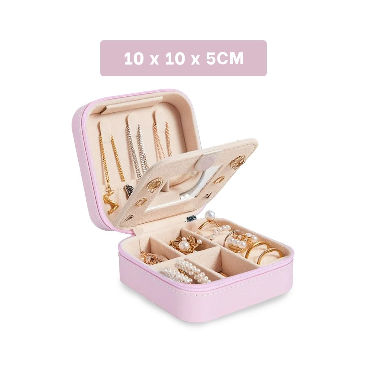 PACK4 ORGANIZADOR PARA MUJER CON ESPEJO CUERO PU ROSADO COMPACTO Y+PAPEL REGALO - 4