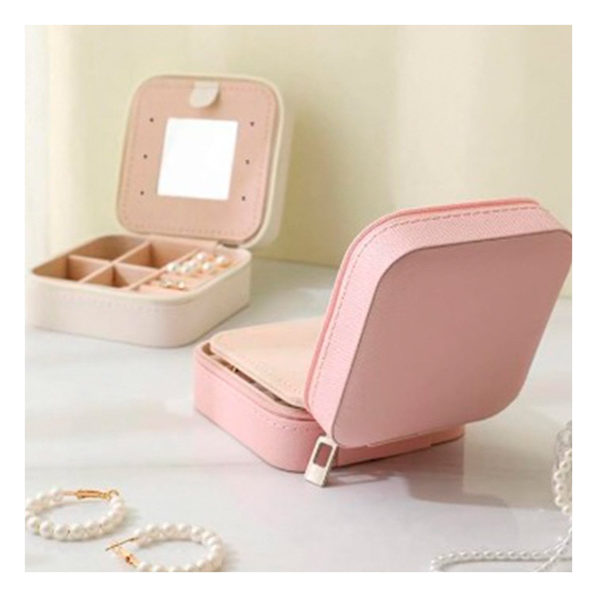 PACK6 COFRE PARA MUJER CON ESPEJO CUERO PU ROSADO COMPACTO Y+PAPEL REGALO - 2