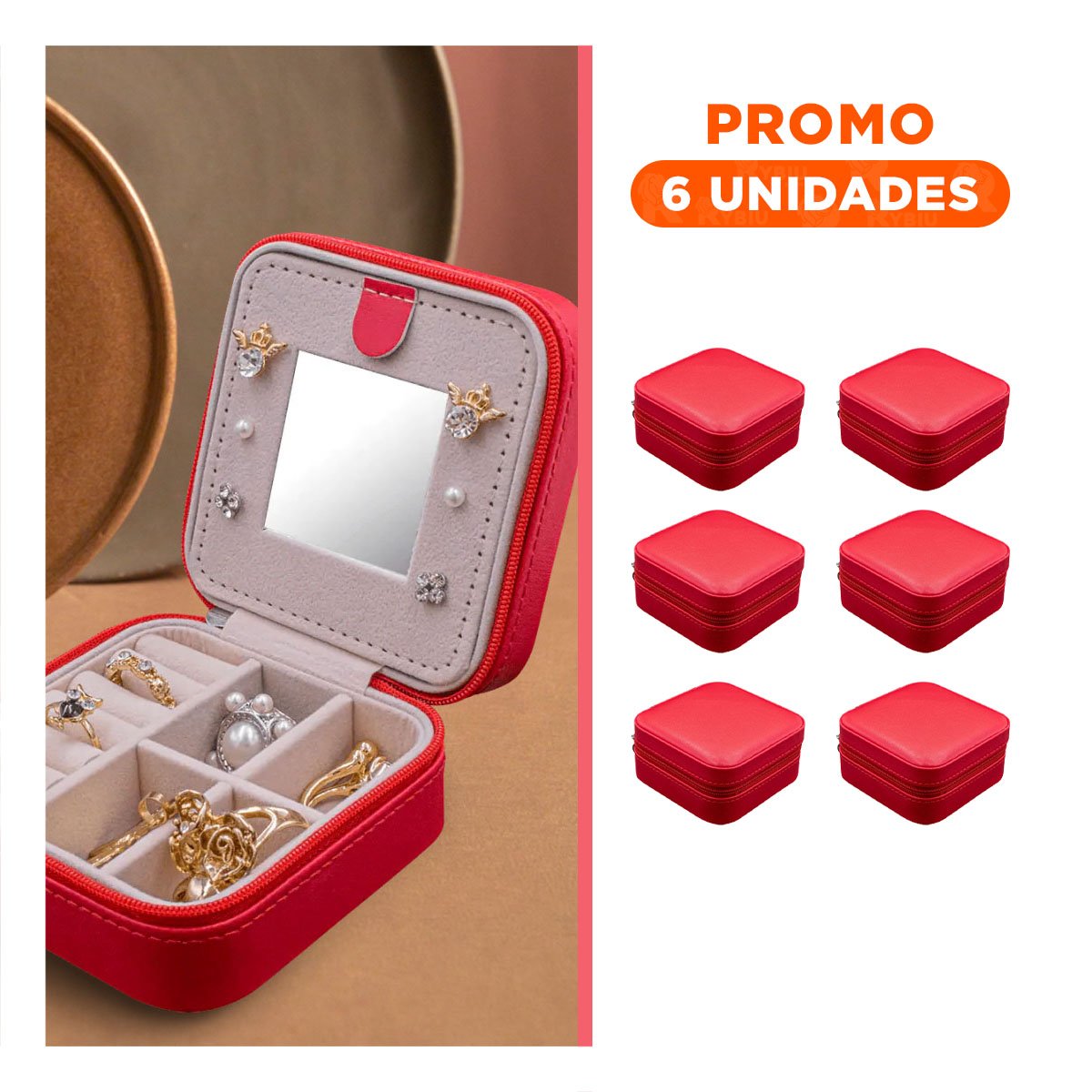 PACK6 CAJA PARA MUJER CON ESPEJO CUERO PU ROJO ELEGANTE - 1