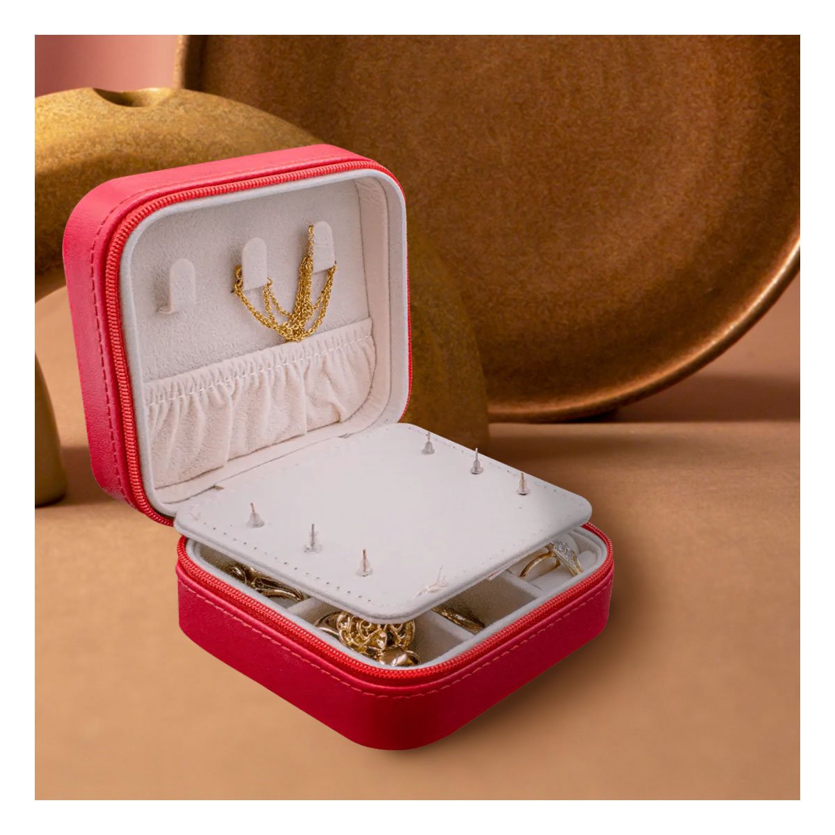 PACK6 CAJA PARA MUJER CON ESPEJO CUERO PU ROJO ELEGANTE - 3