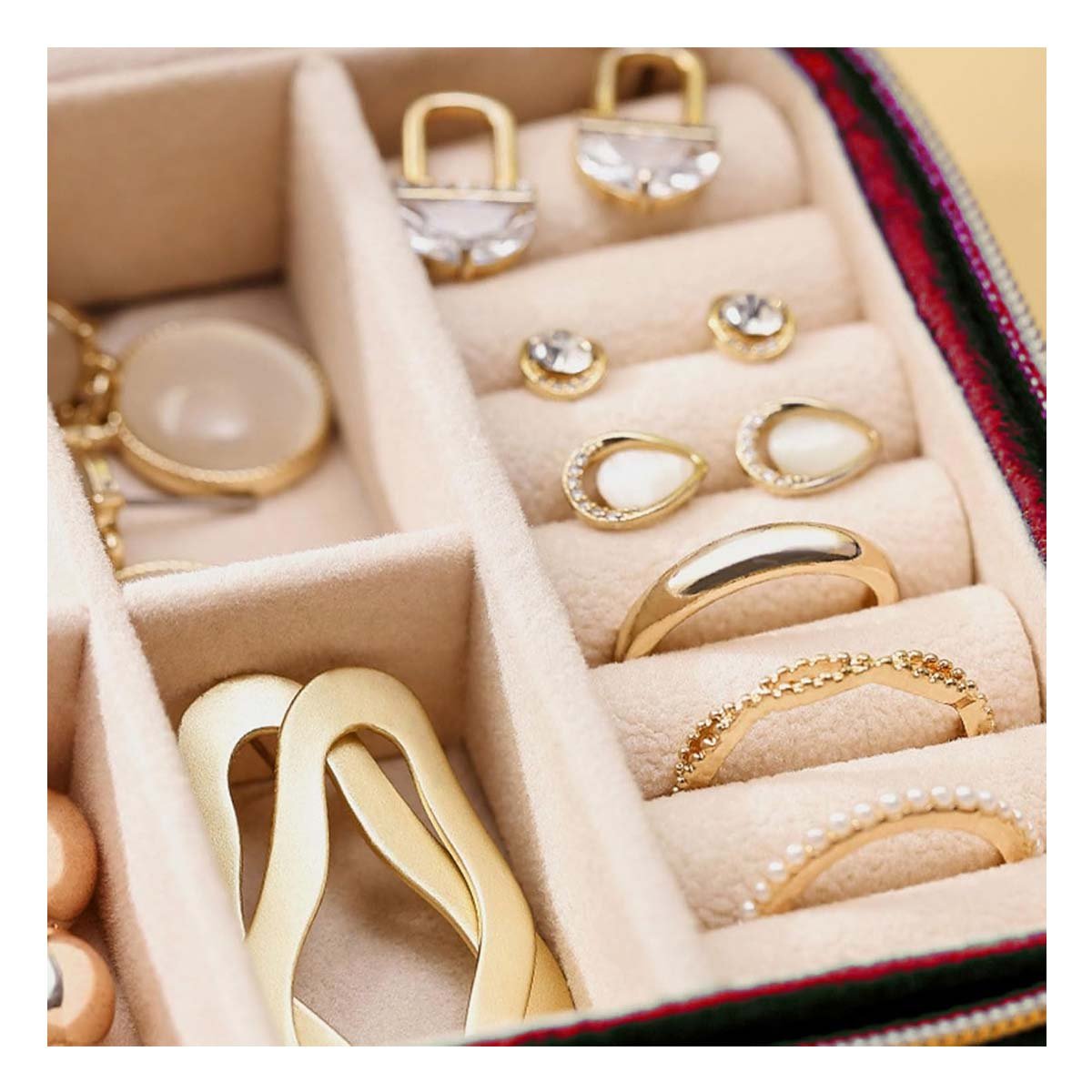 PACK4 JOYERO PARA MUJER TERCIOPELO VINO PORTATIL - 5