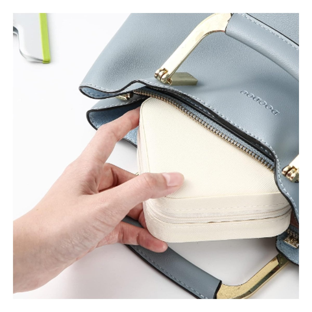 CAJA ROSADA CON ESPEJO CUERO PU PORTATIL PARA MUJER Y+PAPEL REGALO - 3