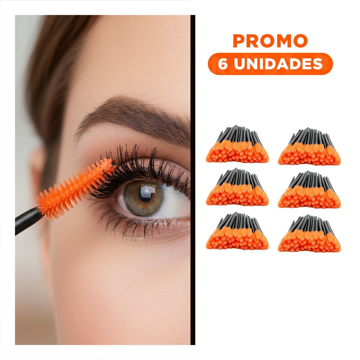 PACK6 BROCHA PARA MAQUILLAJE DE SILICONA 12 PZS NARANJA PESTAÑA Y CEJA - 1