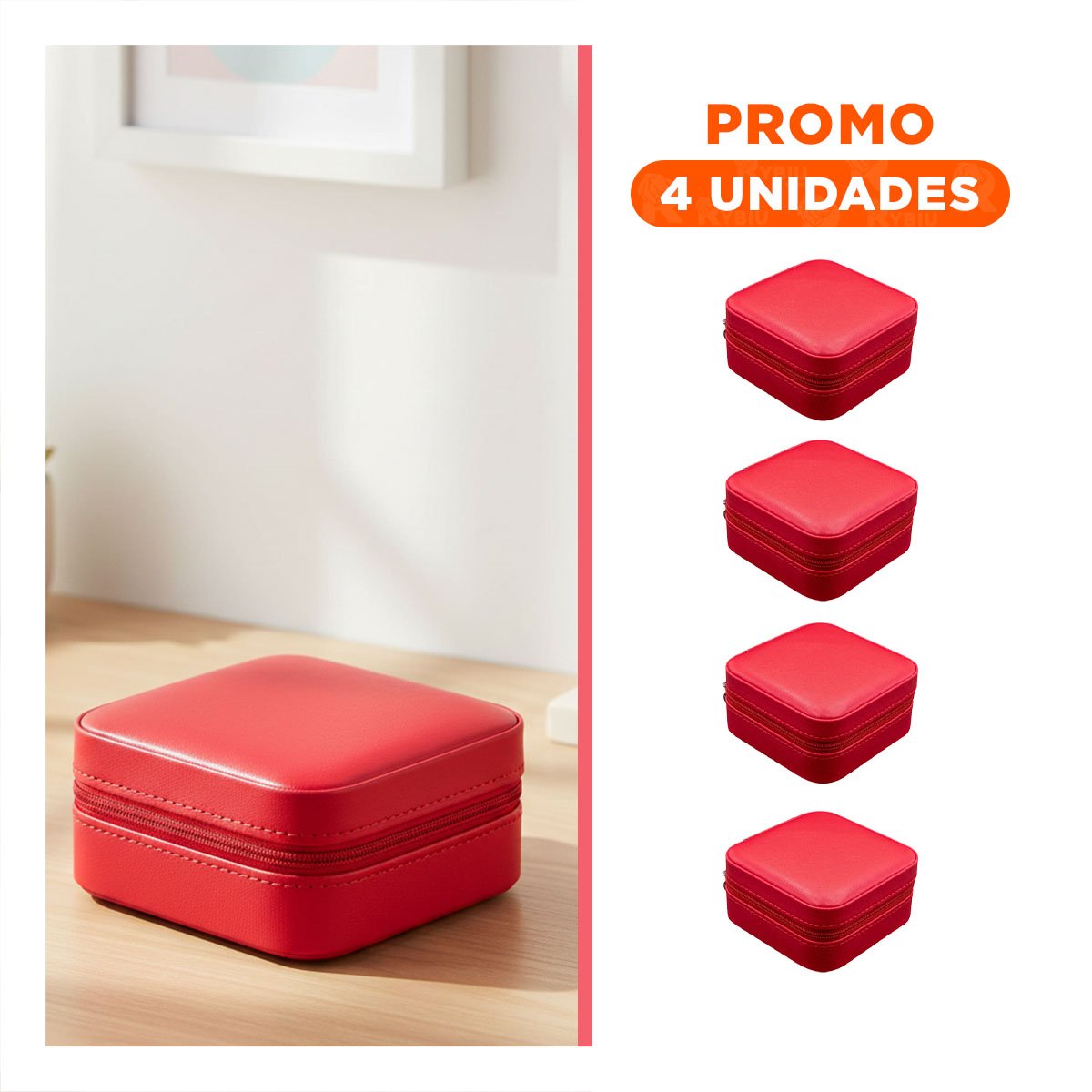 PACK4 ESTUCHE PARA MUJER CON ESPEJO CUERO PU ROJO DE VIAJE Y+REGALO STICKER - 1