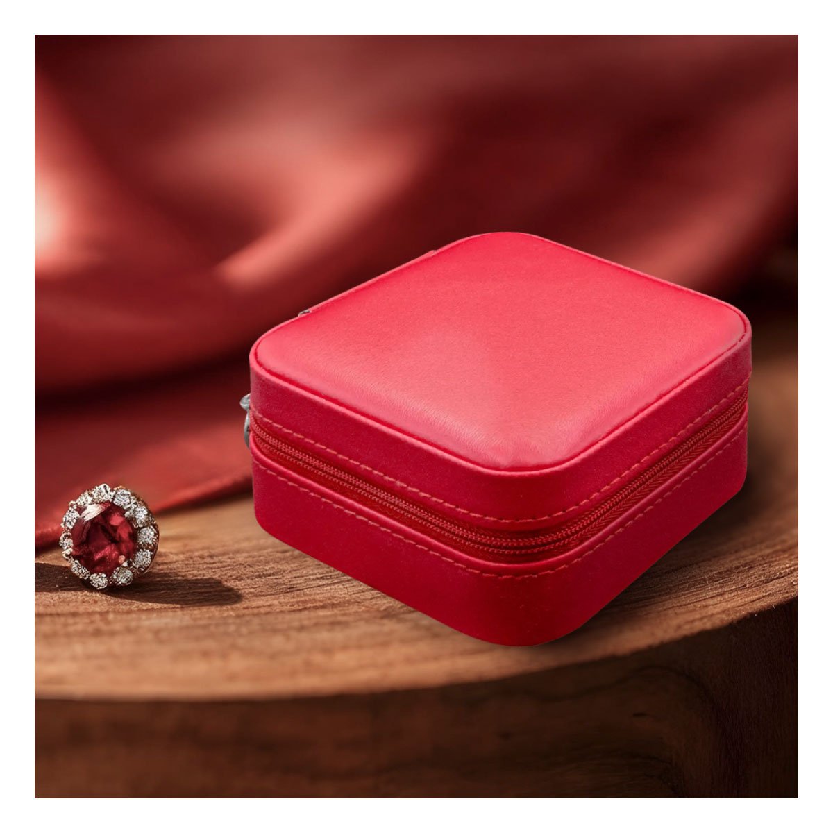 PACK4 ESTUCHE PARA MUJER CON ESPEJO CUERO PU ROJO DE VIAJE Y+REGALO STICKER - 3