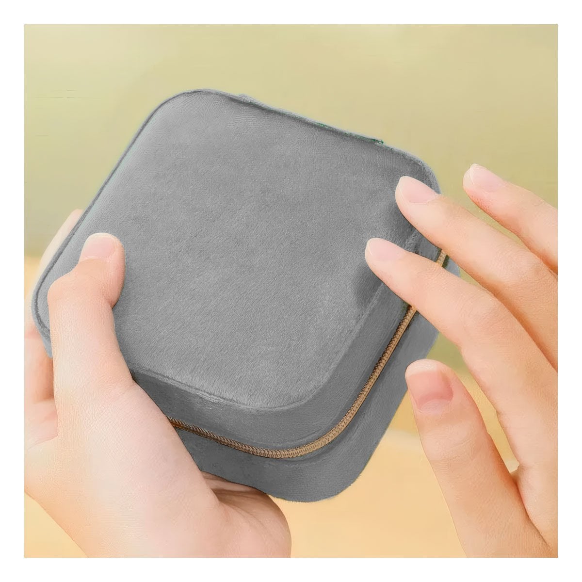 JOYERO DE VIAJE TERCIOPELO PLOMO PARA MUJER Y+LIGAS REGALO - 1