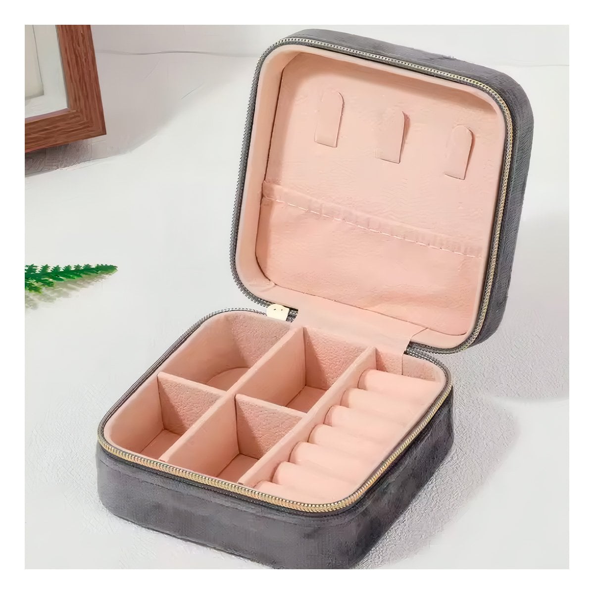 JOYERO DE VIAJE TERCIOPELO PLOMO PARA MUJER Y+LIGAS REGALO - 2