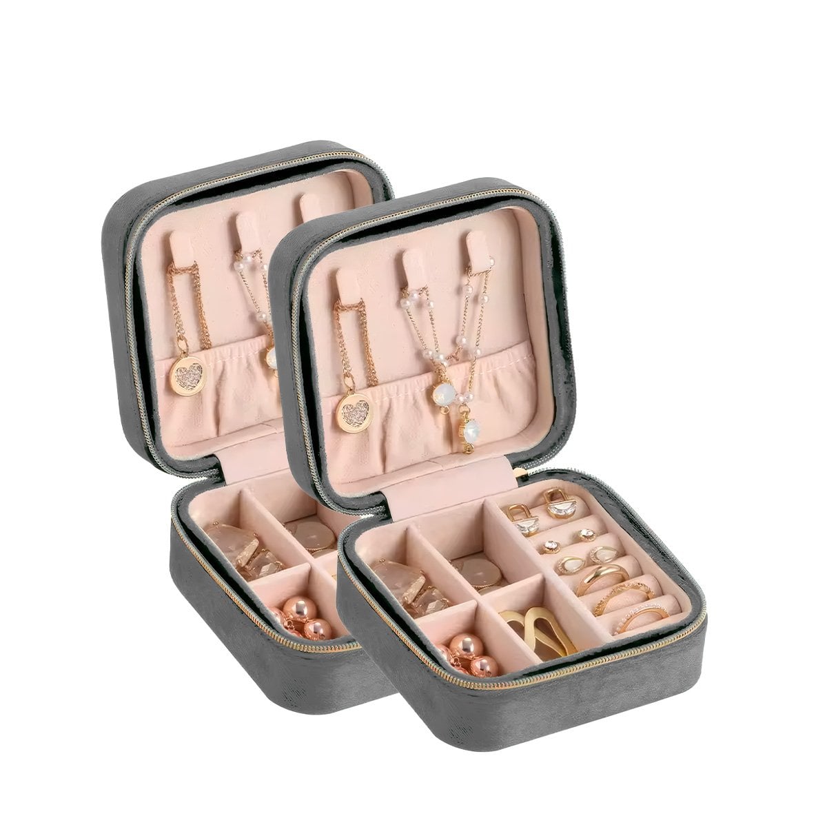 JOYERO DE VIAJE TERCIOPELO PLOMO PARA MUJER Y+LIGAS REGALO - 3