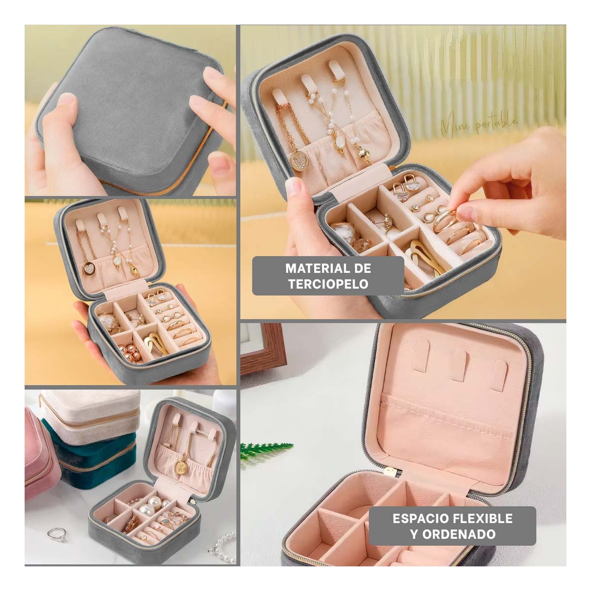 JOYERO DE VIAJE TERCIOPELO PLOMO PARA MUJER Y+LIGAS REGALO - 5