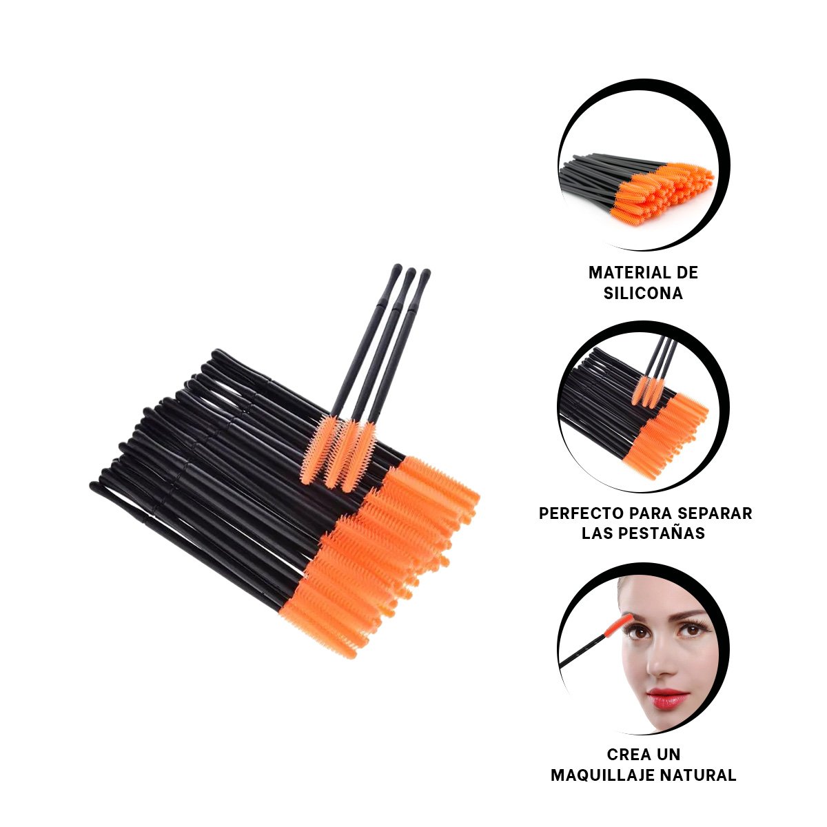 APLICADOR NARANJA DE SILICONA PARA PESTAÑA Y CEJA 12 PZS - 3