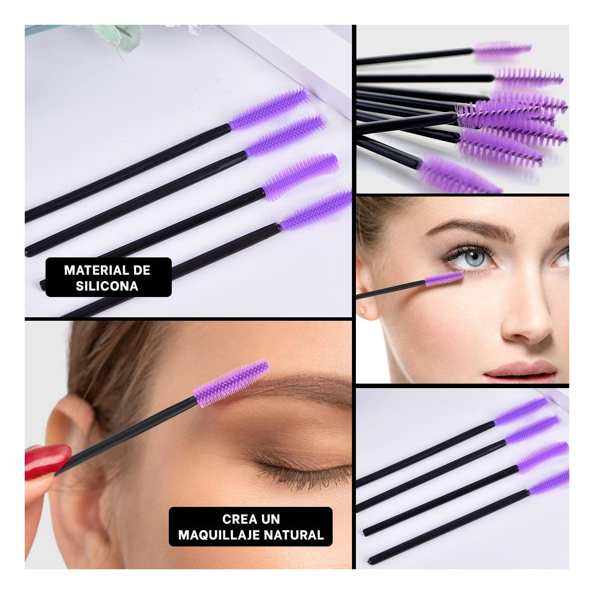 CEPILLO FLEXIBLE DE SILICONA PARA PESTAÑA Y CEJA 12 PZS MORADO Y+LIGAS REGALO - 5