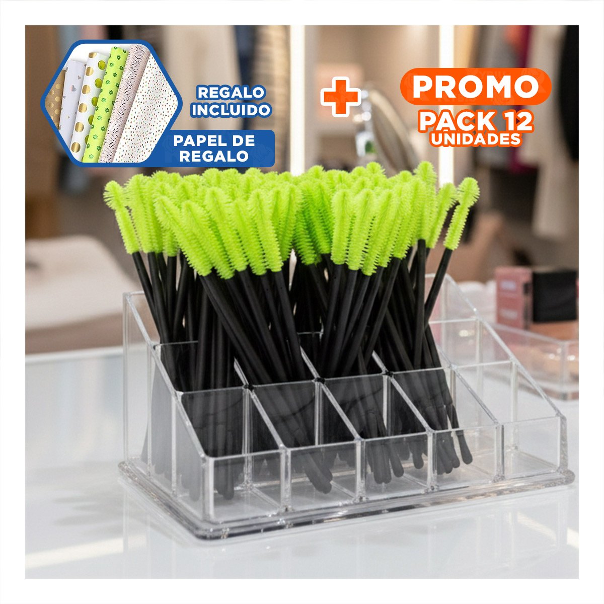 PACK12 APLICADOR PARA EXTENSION DE PESTAÑA SILICONA 12 PZS VERDE LIMON Y+PAPEL REGALO - 1