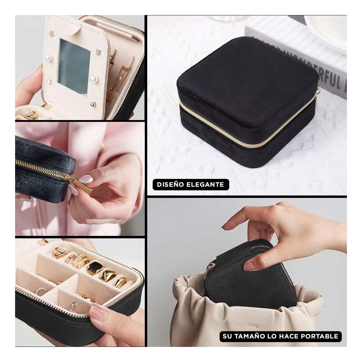 PACK12 ESTUCHE SUAVE CON ESPEJO TERCIOPELO DE COLOR NEGRO Y+PAPEL REGALO - 2