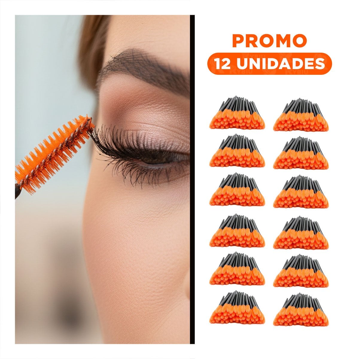 PACK12 BROCHA PARA EXTENSION DE PESTAÑA SILICONA 12 PZS NARANJA Y+REGALO STICKER - 1