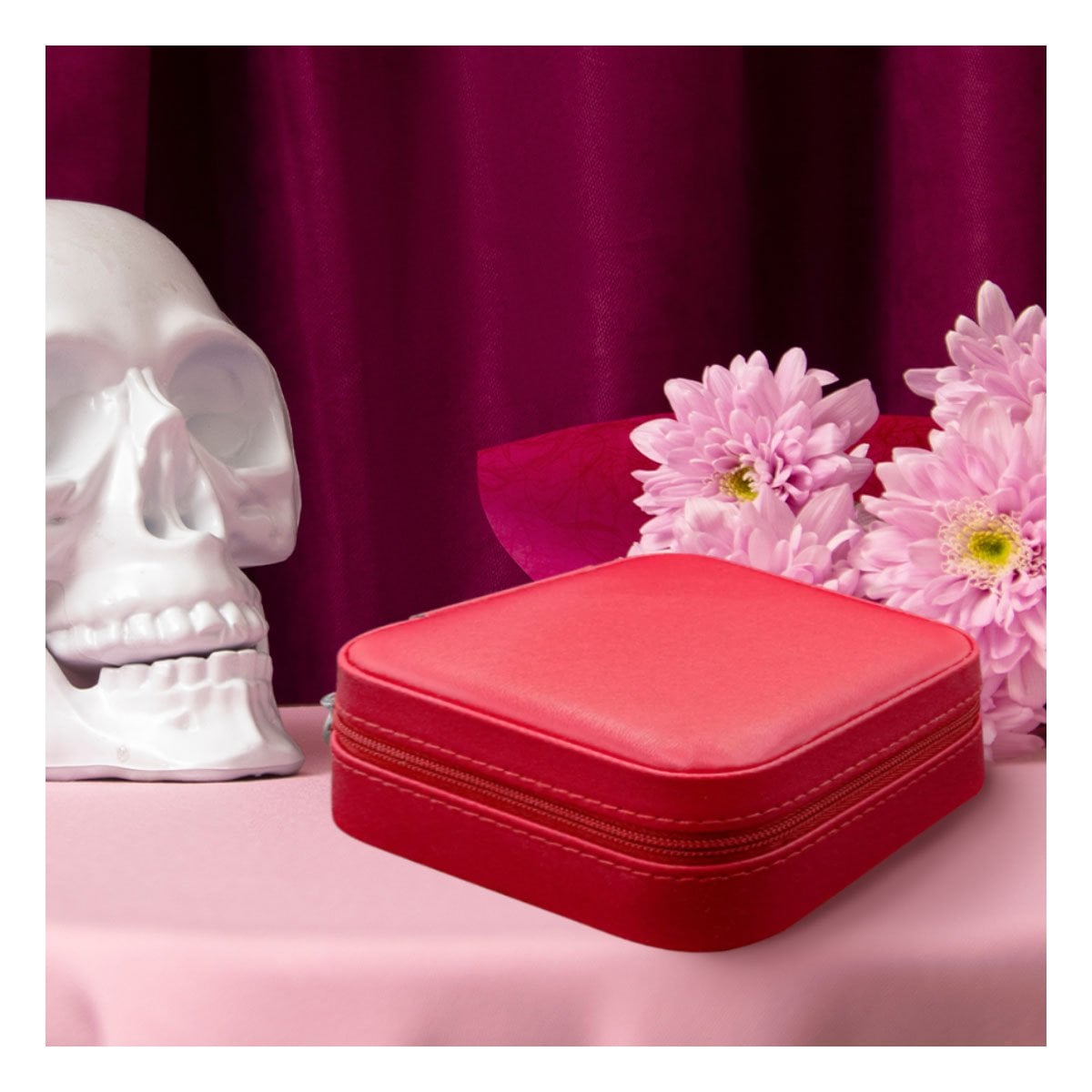PACK12 ORGANIZADOR ELEGANTE CON ESPEJO CUERO PU ROJO PARA JOYAS - 3