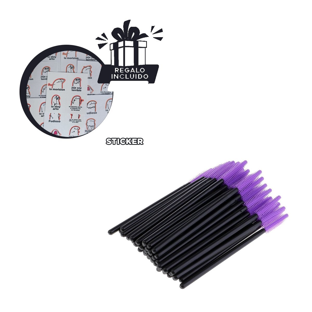 HERRAMIENTA MORADO DE SILICONA PARA PESTAÑA Y CEJA 12 PZS Y+REGALO STICKER - 1