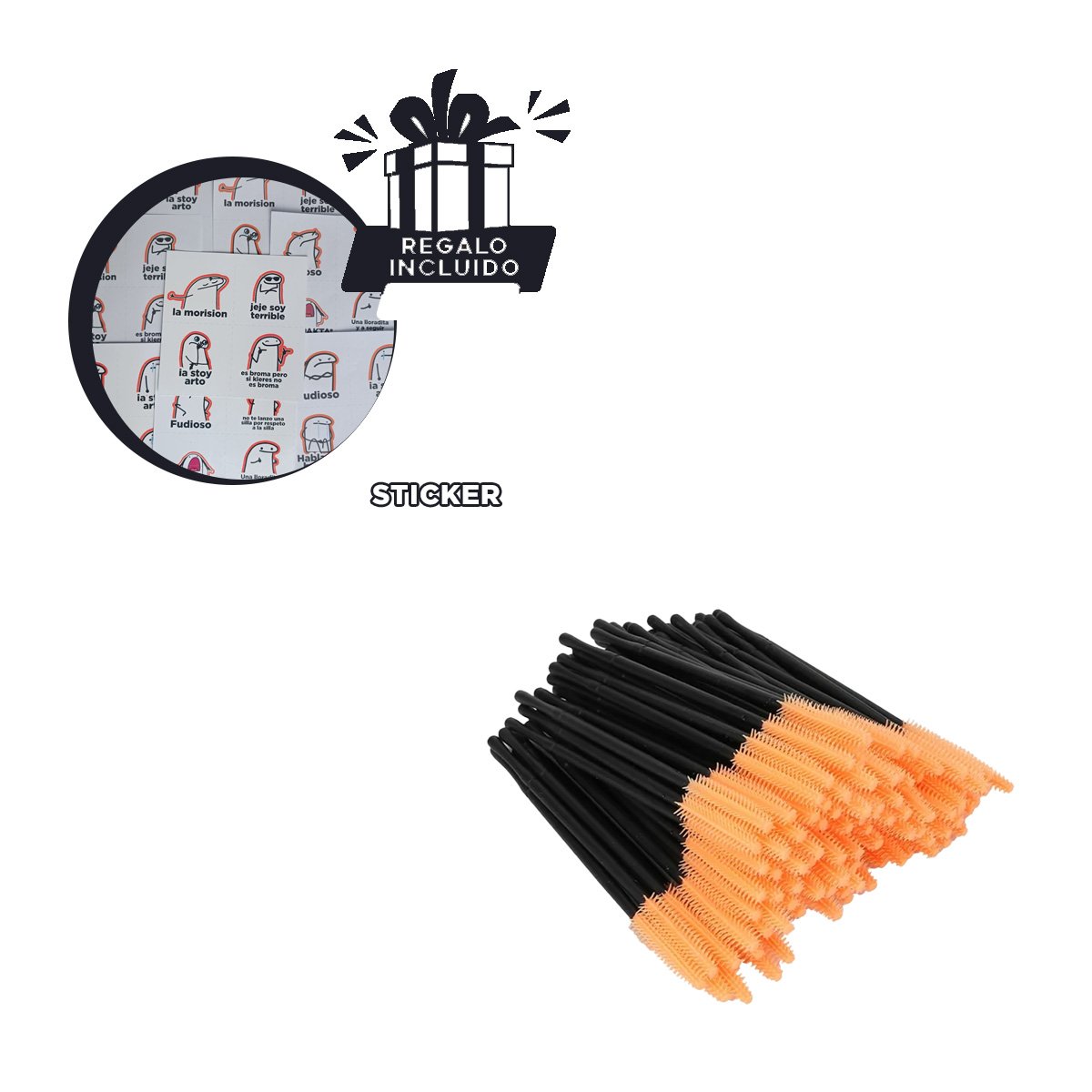 HERRAMIENTA NARANJA DE SILICONA PARA PESTAÑA Y CEJA 12 PZS Y+REGALO STICKER - 1