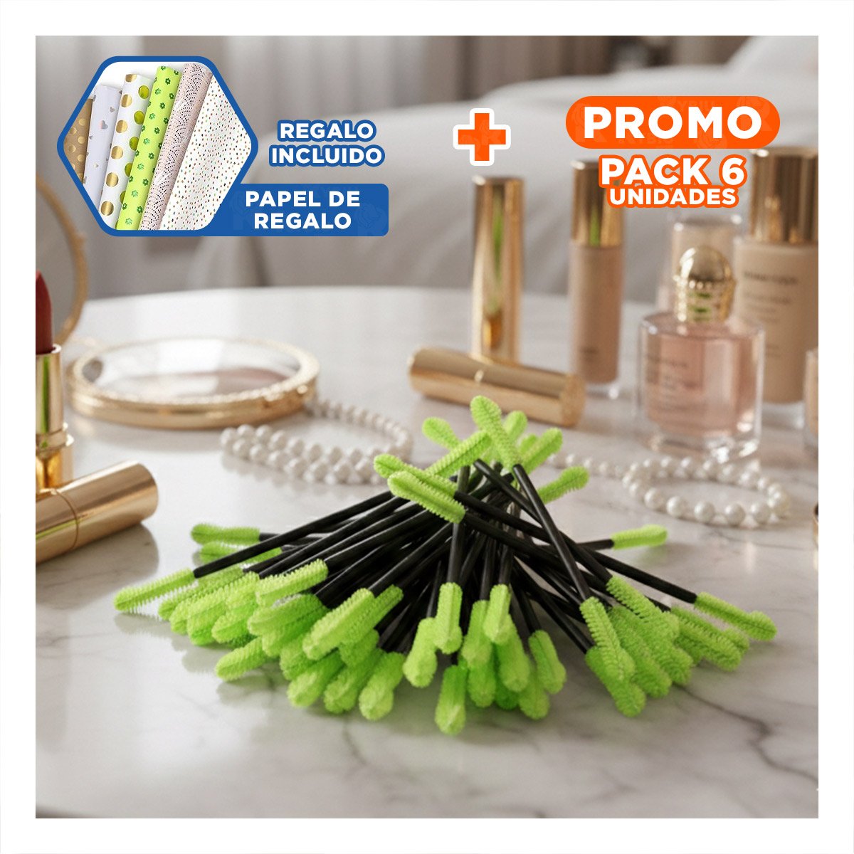 PACK6 HERRAMIENTA PARA MAQUILLAJE DE SILICONA 12 PZS VERDE LIMON Y+PAPEL REGALO - 1