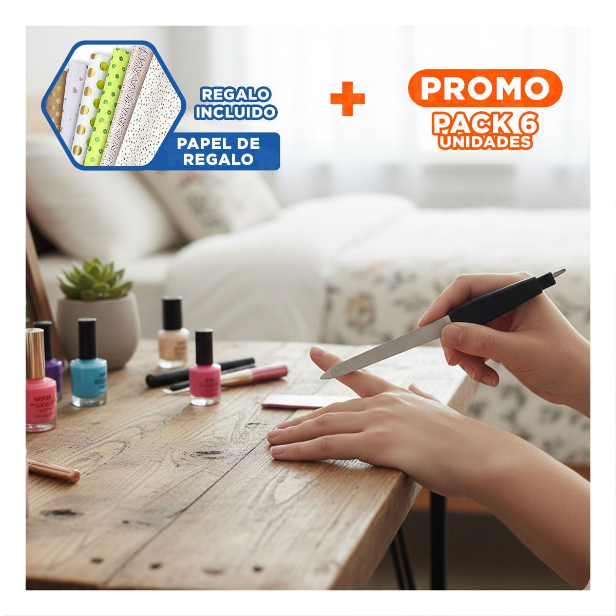 PACK6 INSTRUMENTO ERGONOMICO DE UÑAS CON SACA CUTICULAS NEGRO Y PLATEADO Y+PAPEL REGALO - 1