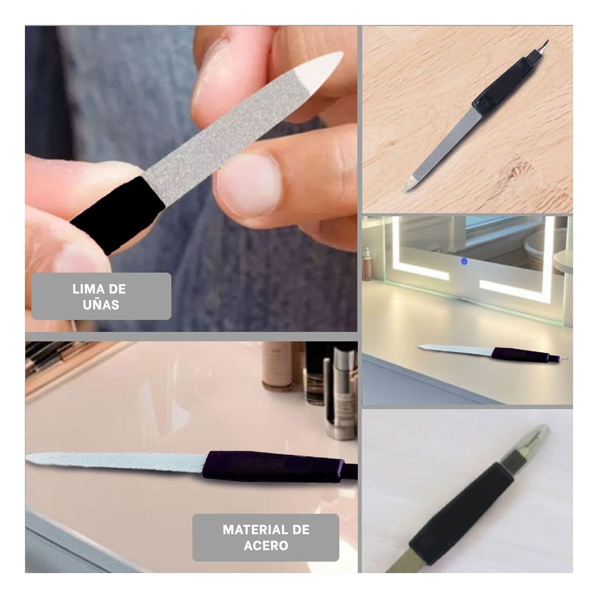 PACK6 INSTRUMENTO ERGONOMICO DE UÑAS CON SACA CUTICULAS NEGRO Y PLATEADO Y+PAPEL REGALO - 3