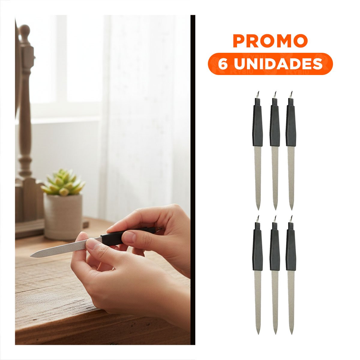 PACK6 ACCESORIO ERGONOMICO DE MANICURE NEGRO Y PLATEADO CON SACA CUTICULAS - 1