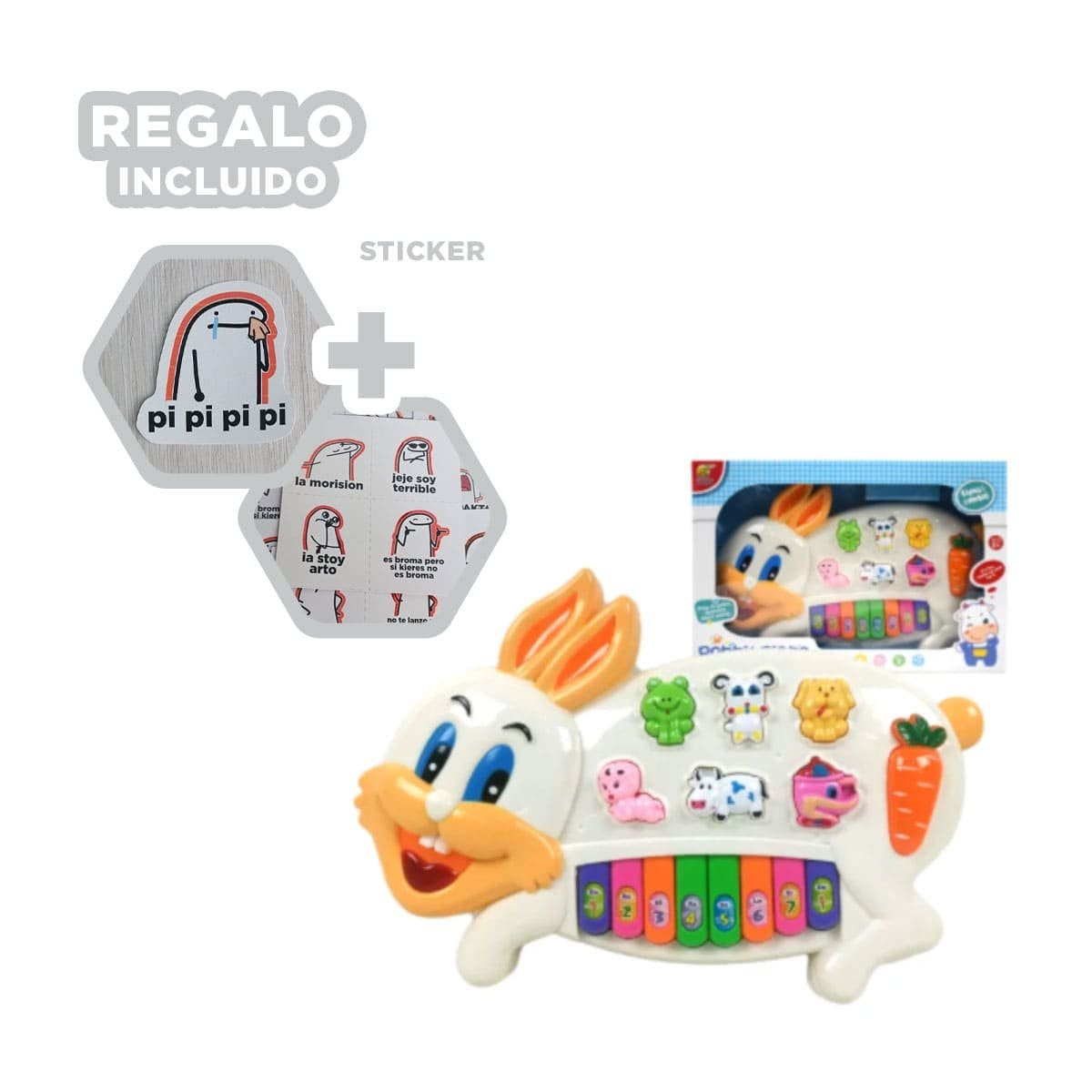 PIANO EDUCATIVO CONEJO CON NUMEROS Y ANIMALES PARA ESTIMULAR EL OIDO Y+REGALO STICKER - 1