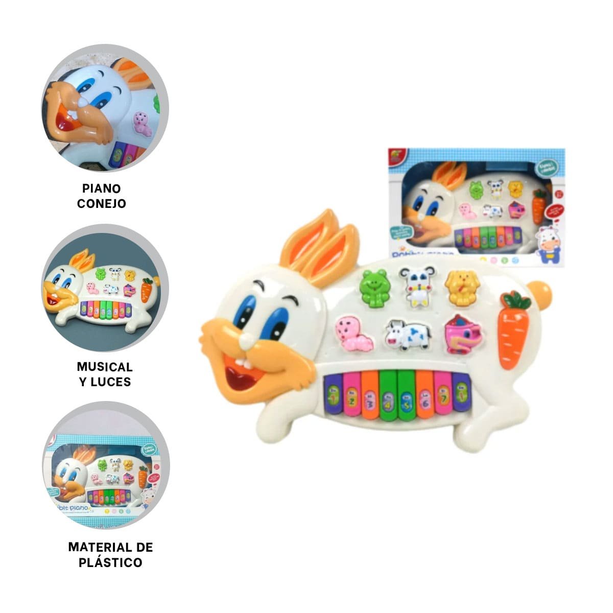 PACK6 PIANO INTERACTIVO CONEJO CON NUMEROS Y ANIMALES PARA JUEGO EN CASA Y+REGALO STICKER - 2