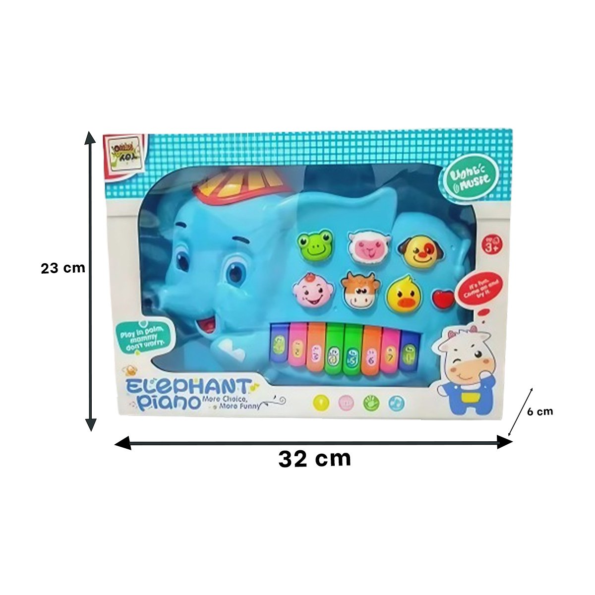 PACK2 TECLADO SONORO ELEFANTE CON GORRO NUMEROS Y ANIMALES PARA APRENDER Y+REGALO STICKER - 4