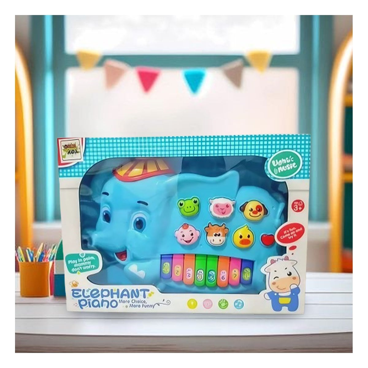 PACK2 PIANO EDUCATIVO ELEFANTE CON GORRO NUMEROS Y ANIMALES INFANTIL Y+PAPEL REGALO - 2
