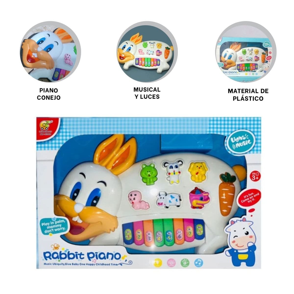 PIANO INFANTIL CONEJO CON NUMEROS Y ANIMALES PARA APRENDER JUGANDO - 3