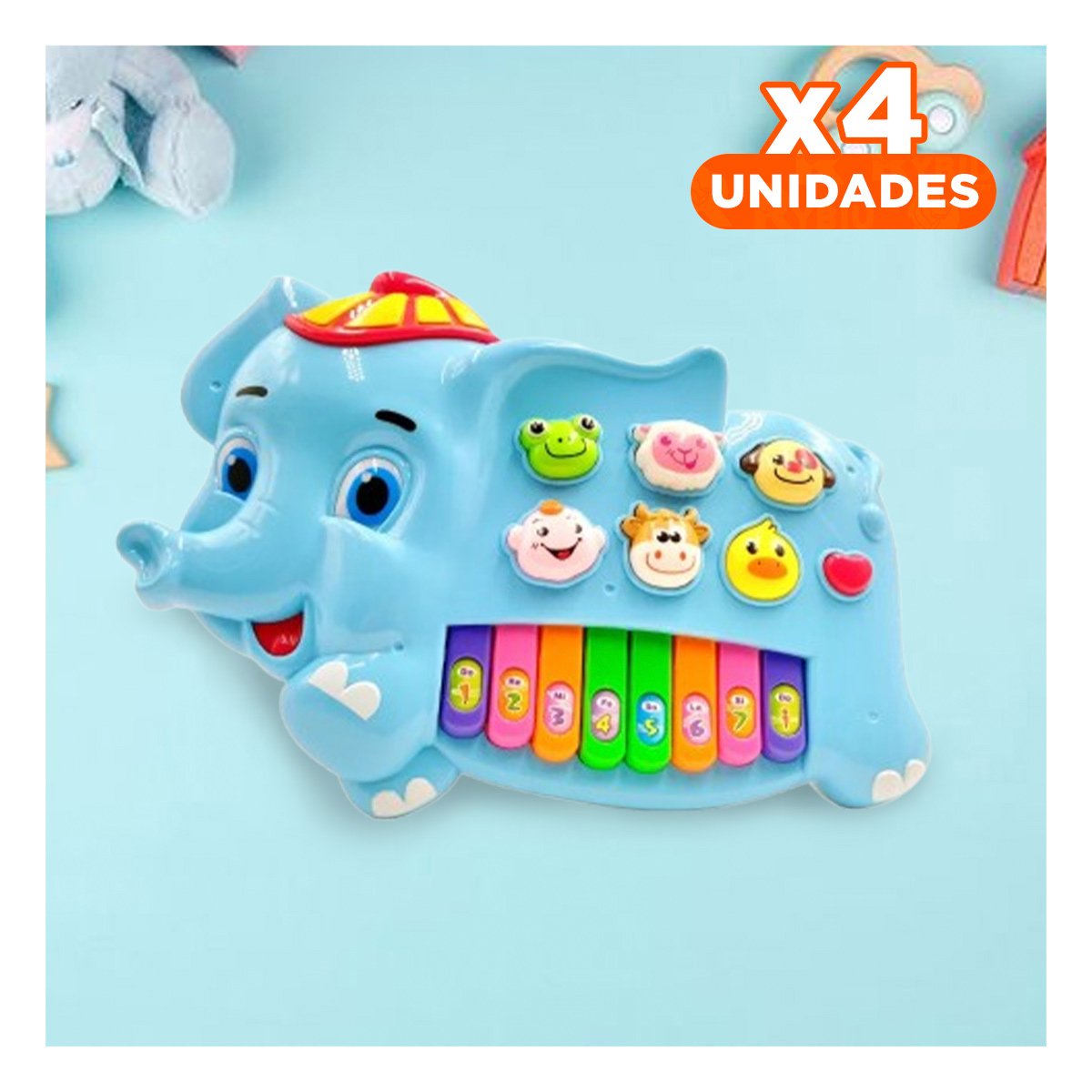PACK4 INSTRUMENTO MUSICAL ELEFANTE CON GORRO NUMEROS Y ANIMALES PARA CASA - 1