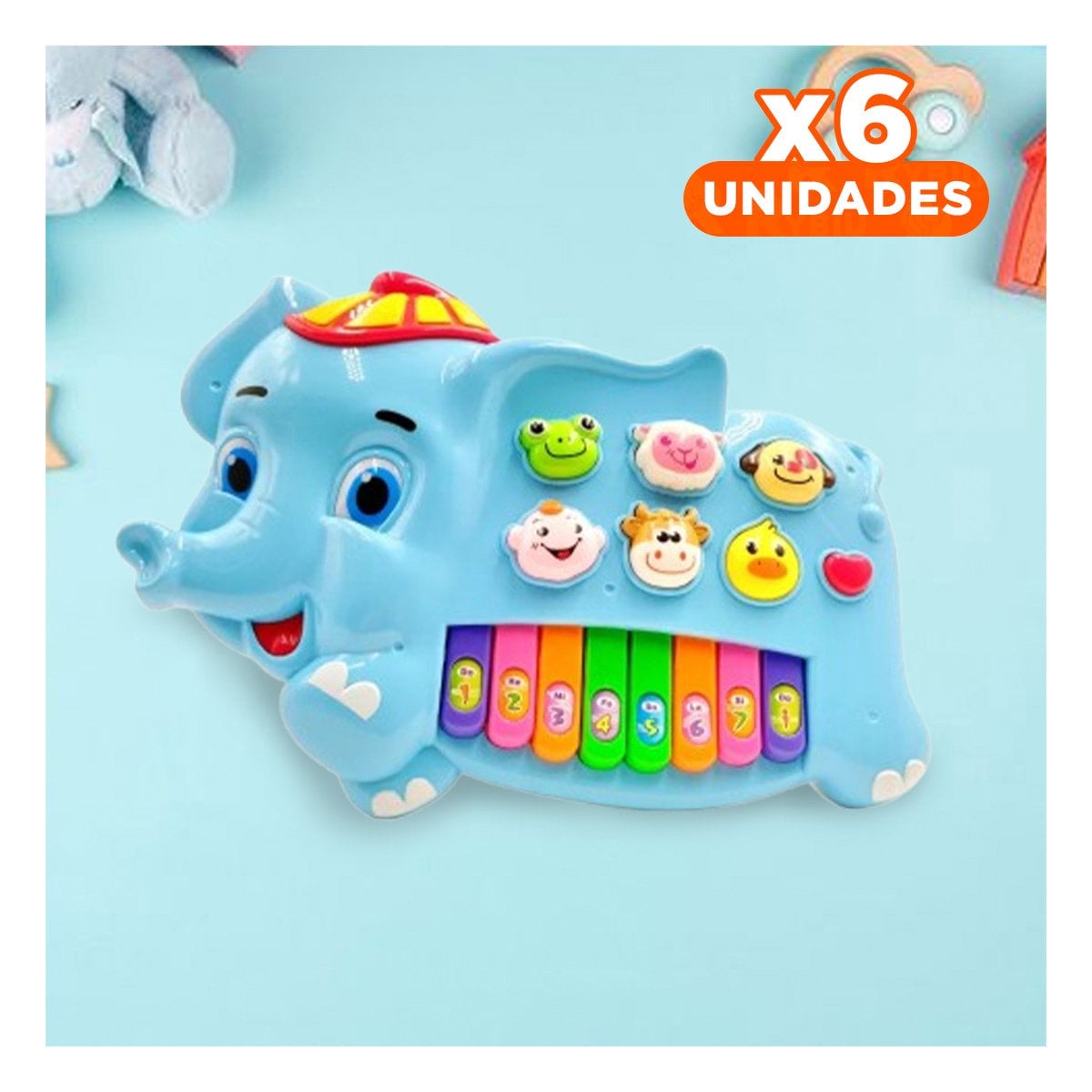 PACK6 TECLADO DE APRENDIZAJE ELEFANTE CON GORRO NUMEROS Y ANIMALES Y+REGALO STICKER - 1