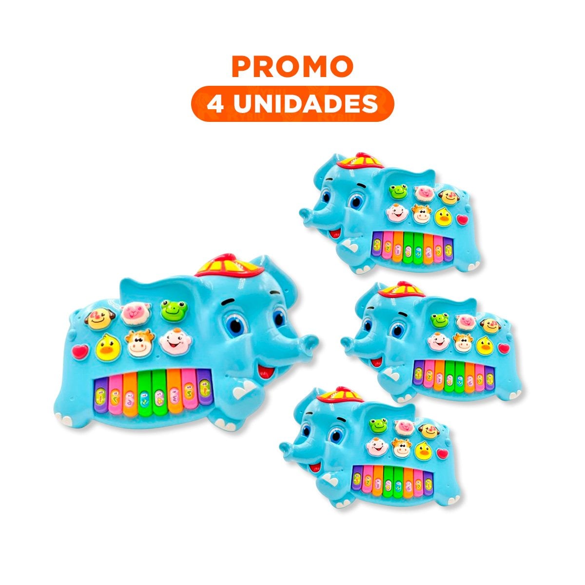 PACK4 TECLADO INFANTIL ELEFANTE CON GORRO NUMEROS Y ANIMALES MUSICAL Y+REGALO STICKER - 1