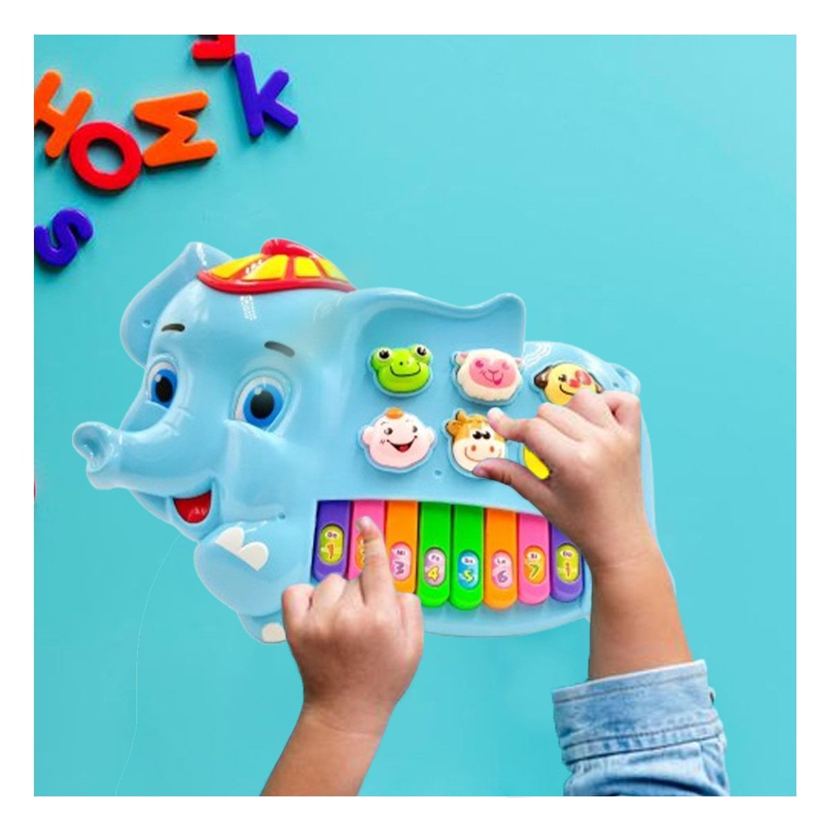 PACK4 TECLADO INFANTIL ELEFANTE CON GORRO NUMEROS Y ANIMALES MUSICAL Y+REGALO STICKER - 5