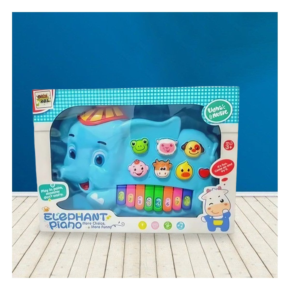 TECLADO SONORO ELEFANTE CON GORRO NUMEROS Y ANIMALES PARA JUEGO EN CASA Y+LIGAS REGALO - 2