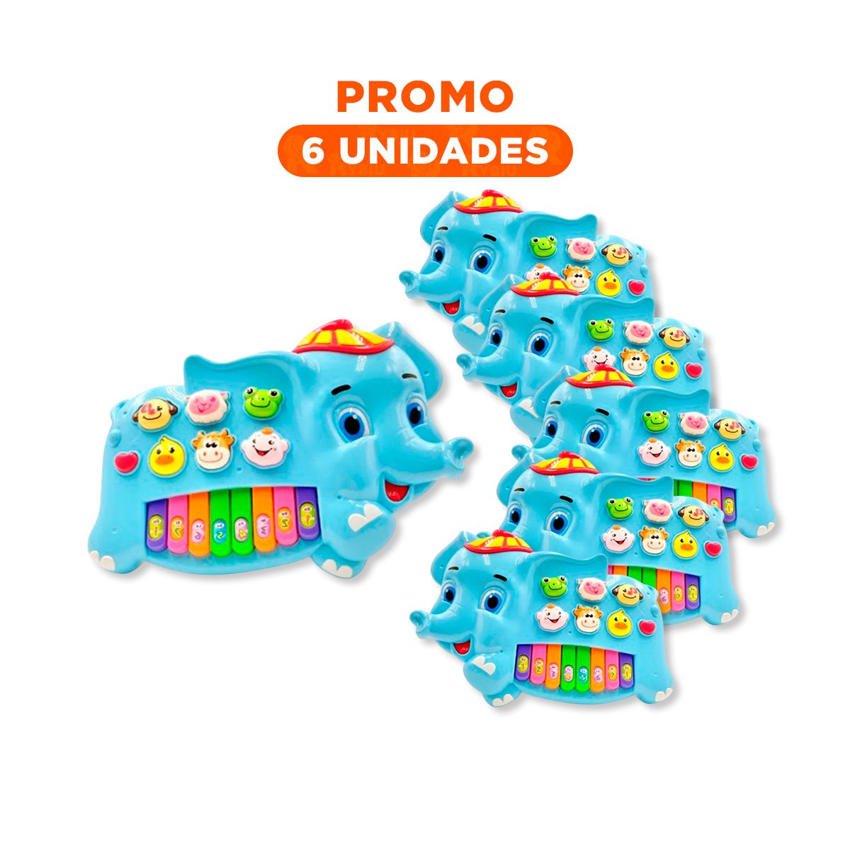 PACK6 INSTRUMENTO CON SONIDO ELEFANTE CON GORRO NUMEROS Y ANIMALES EDUCATIVO - 1