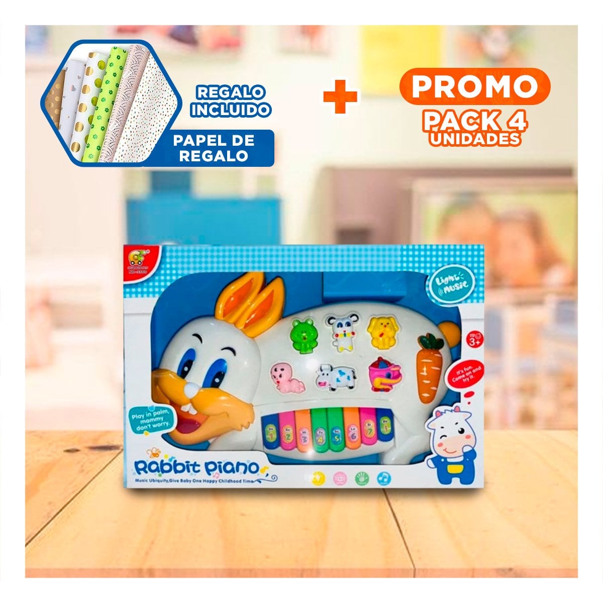PACK4 JUEGO EDUCATIVO CONEJO CON NUMEROS Y ANIMALES PARA APRENDER Y+PAPEL REGALO - 1