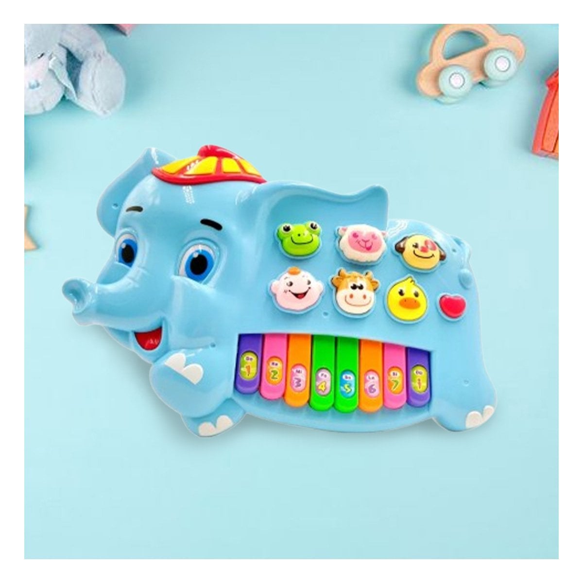 TECLADO INFANTIL ELEFANTE CON GORRO NUMEROS Y ANIMALES PARA JUEGO EDUCATIVO - 2