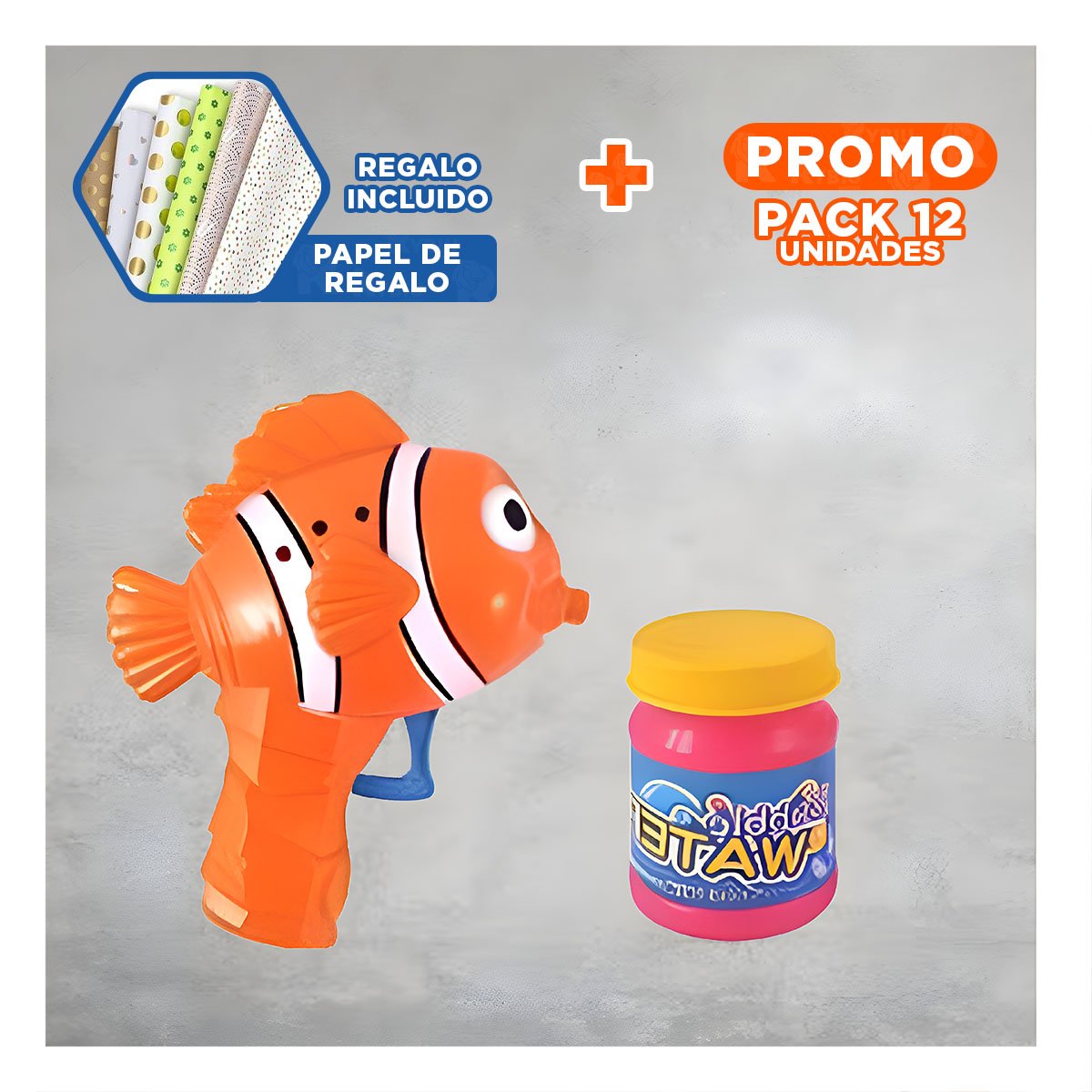 PACK12 ACCESORIO DE BURBUJAS INFANTIL CON ESTILO DE PEZ Y+PAPEL REGALO - 1