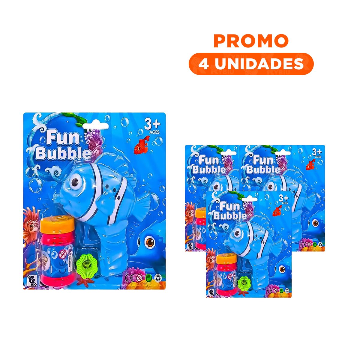 PACK4 GENERADOR DIVERTIDO DE BURBUJAS CON FORMA DE PEZ PARA INFANTES Y+REGALO STICKER - 1