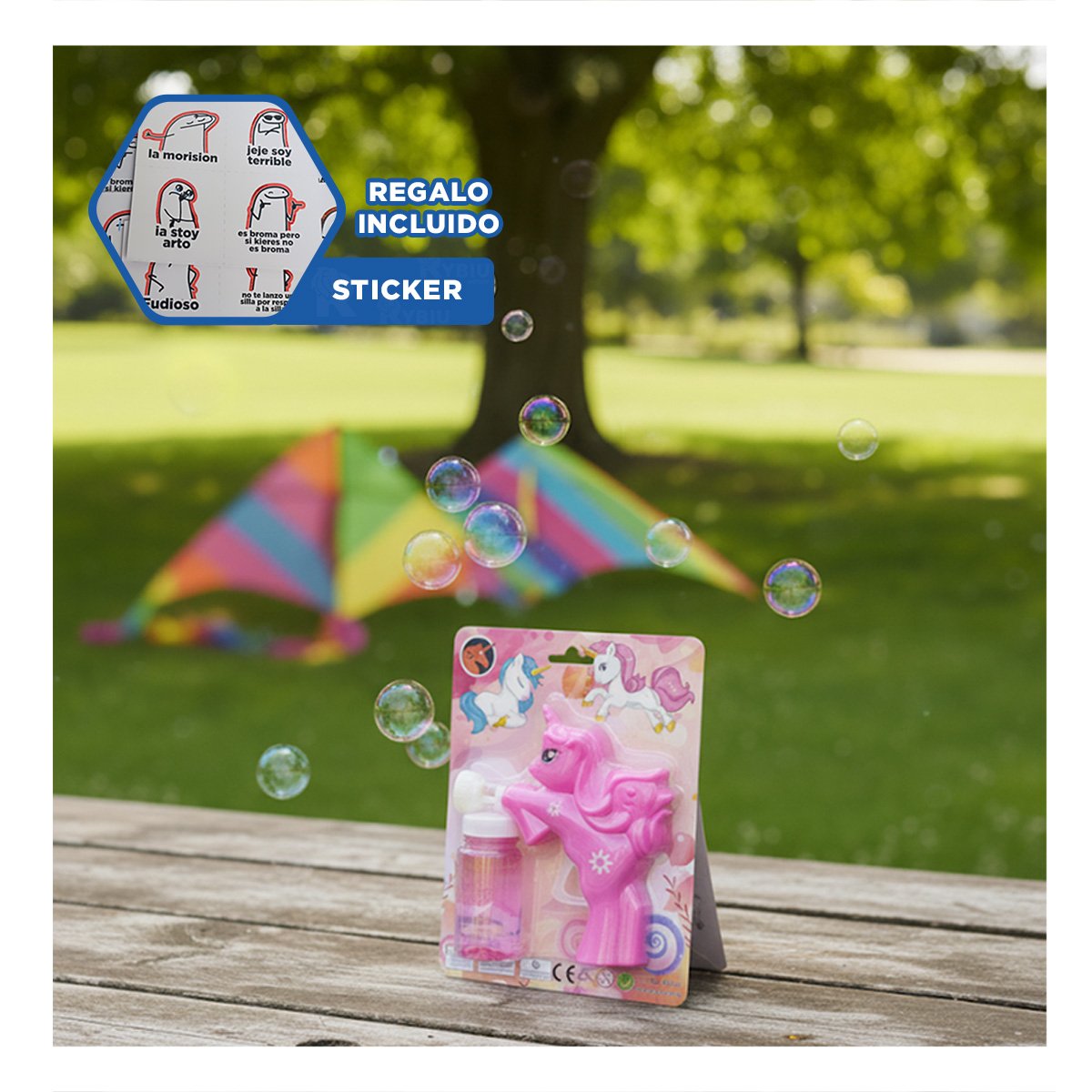 ACCESORIO DE BURBUJAS CON FORMA DE UNICORNIO PARA JUEGOS CREATIVOS Y+REGALO STICKER - 1